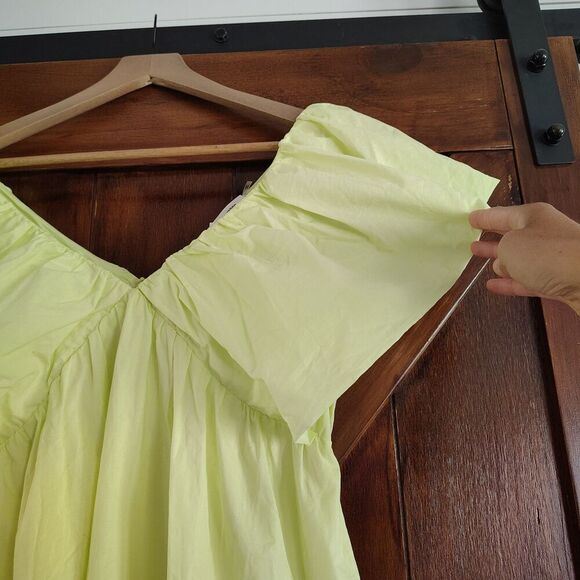 Chartreuse Babydoll Mini Dress V-Neck Flutter Puff Sleeve Women’s Large - Picture 4 of 11